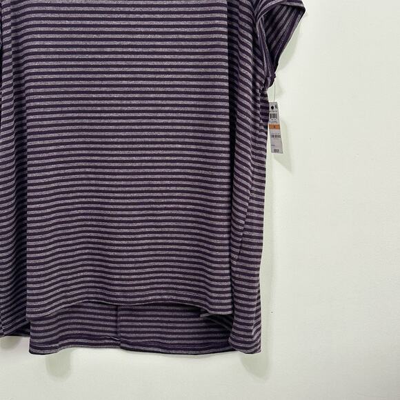 Ideology Tee Top Plus 3X Short Sleeve Active Back Cutout Eggplant Stripe NEW - Picture 2 of 11